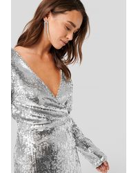 NA-KD Party Overlap Heavy Sequin Mini Dress - Mettallic