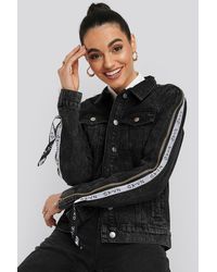 NA-KD Tape Zip Detail Denim Jacket - Zwart