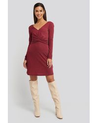 NA-KD Glittery V-neck Dress - Rood