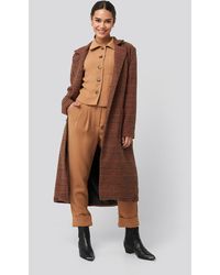 Trendyol Camel Plaid Front Pocket Detailed Long Coat - Bruin