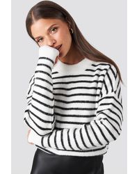NA-KD Striped Round Neck Knitted Sweater - Wit
