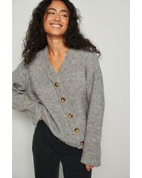 NA-KD Grey Knitted Asymmetric Ribbed Cardigan