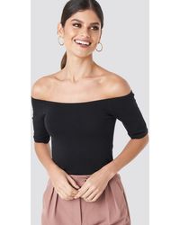 NA-KD Basic Short Sleeve Off Shoulder Top - Schwarz