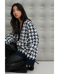 NA-KD Multicolour Houndstooth Long Cardigan - Blue