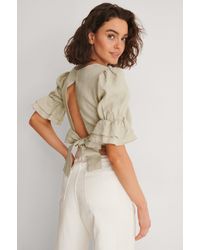 NA-KD Hergestellt Aus Leinen Top Mit Schnürung Im Rücken - Natur