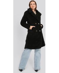 NA-KD Long Teddy Coat - Zwart