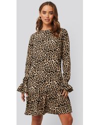 NA-KD Boho Round Neck Flounce Mini Dress - Mehrfarbig