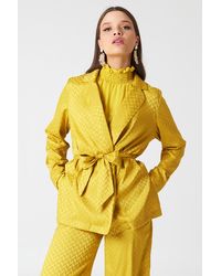 NA-KD Tie Waist Jacquard Blazer - Geel