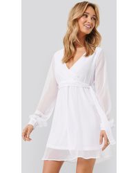NA-KD Chiffon Wrap Mini Dress - Wit