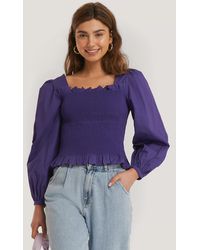 NA-KD - Trend Smocked Balloon Sleeve Blouse - Lyst