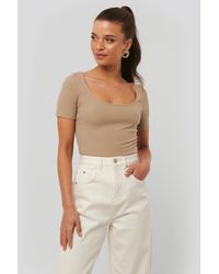 NA-KD Basic Ribbed Short Sleeve Top - Natur