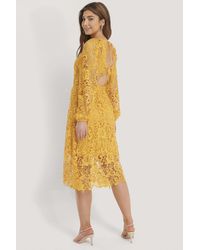 NA-KD Boho Gehäkeltes Ls-Kleid Mit Offenem Rücken - Gelb