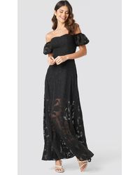 NA-KD Party Off Shoulder Puff Sleeve Maxi Dress - Schwarz