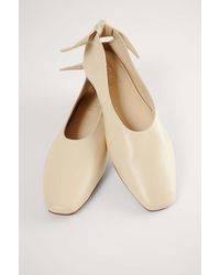 NA-KD Beige Leather Bow Ballerinas - Natural
