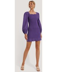 NA-KD Trend Smocked Mini Dress - Lila