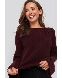 NA-KD Cropped Long Sleeve Knitted Sweater - Paars