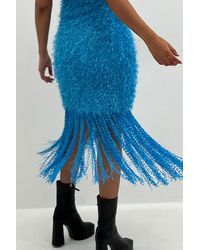 NA-KD Blue Twist Neck Feather Fringe Dress