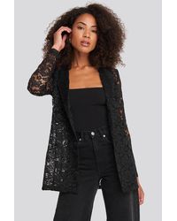 NA-KD Lace Double Breasted Blazer - Zwart