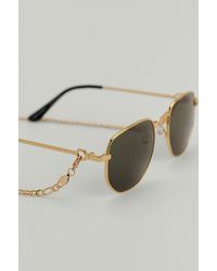 NA-KD Gold Chain Detailed Metal Sunglasses - Metallic