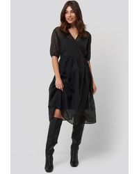 NA-KD Trend Short Puff Sleeve Wrap Dress - Schwarz