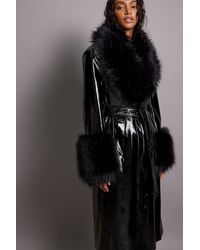 NA-KD Trend Manteau en faux cuir et fausse fourrure - Noir