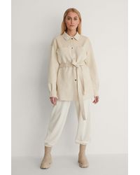 NA-KD Beige Fake Suede Belted Overshirt - Natural