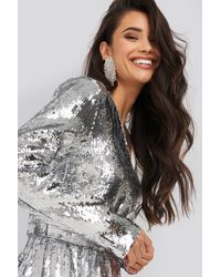 NA-KD Party Heavy Long Sleeve Sequin Dress - Mettallic