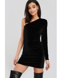 NA-KD Party Single Sleeve Velvet Dress - Schwarz