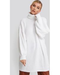 NA-KD White Oversized High Neck Long Knitted Sweater
