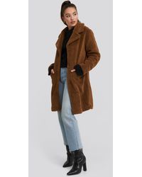 NA-KD Teddy Midi Coat - Bruin