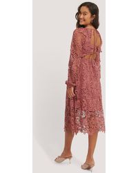 NA-KD Boho Gehäkeltes Ls-Kleid Mit Offenem Rücken - Pink