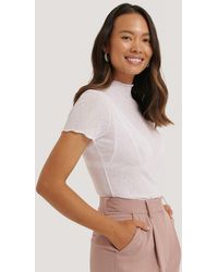 NA-KD Sheer High Neck Short Sleeve Top - Weiß