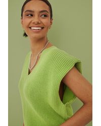 NA-KD Green Sharp Shoulder Knitted Vest