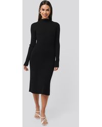 NA-KD Trend Ribbed Knitted Polo Dress - Schwarz