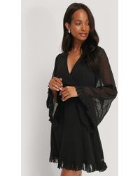 NA-KD Boho Trompetenärmel Minikleid - Schwarz