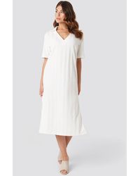 NA-KD Trend Collar V Front Knitted Dress - Weiß