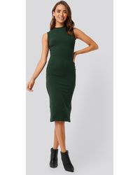 NA-KD Basic Sleeveless Ribbed Midi Dress - Grün
