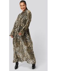 NA-KD Printed Tie Collar Maxi Dress - Meerkleurig