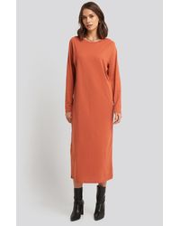 NA-KD Basic Seam Detail Long Sleeve T-shirt Dress - Orange