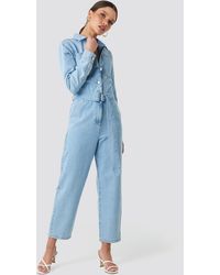 NA-KD Waist Belt Denim Jumpsuit - Blauw