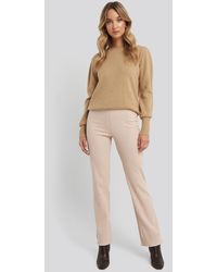 NA-KD Flare Ribbed Pants - Naturel