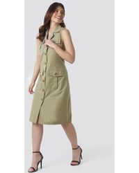 Trendyol Buttoned Linen Dress - Groen