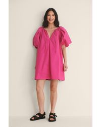 NA-KD Pink Organic Maxi Volume Mini Cotton Dress