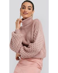 NA-KD Sleeve Detailed Knitted Polo Sweater - Roze