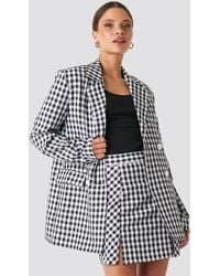 NA-KD Gingham Double Breasted Blazer - Noir