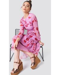 Trendyol Long Sleeve Printed Ruffle Dress - Pink