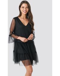 NA-KD Ruffle Mesh Mini Dress - Schwarz