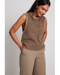 NA-KD Brown,checkered Jacquard Knit Pattern Vest
