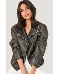NA-KD Vintage Biker Pu Jacket - Zwart