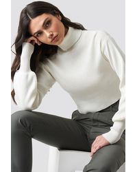 NA-KD Balloon Sleeve High Neck Short Sweater - Wit